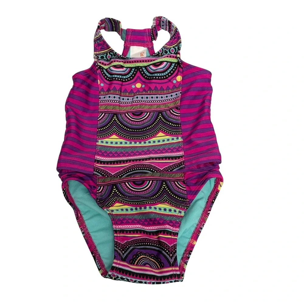 Cat & Jack Baby Girls 12M Pink Purple Geometric Striped Two Piece Swimsuit Boho